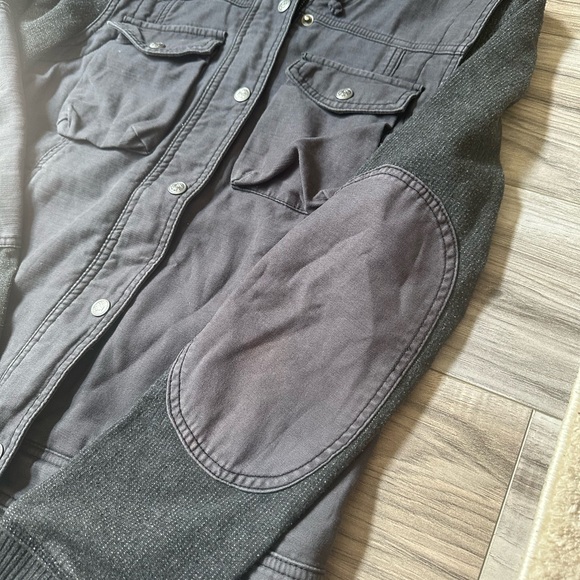 Free People Black Hooded Mixed Media Layered Slub Utility Jacket Size Small - Picture 5 of 11